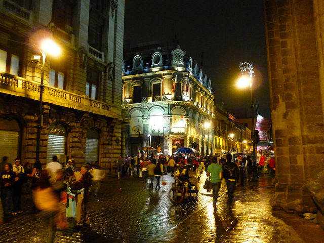 Downtown at night (Mexico City.)