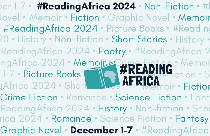 Blue graphic that reads #ReadingAfrica 2024, December 1-7.