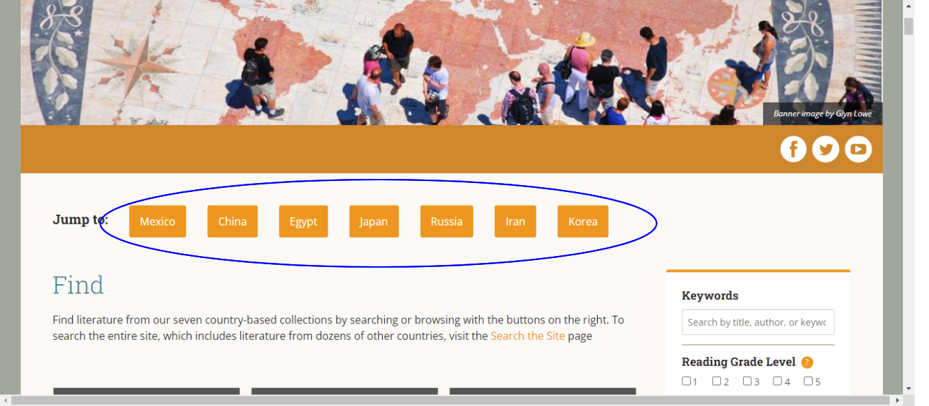 Find page with buttons for countries circled. Countries are: Mexico, China, Egypt, Japan, Russia, Iran, and Korea.